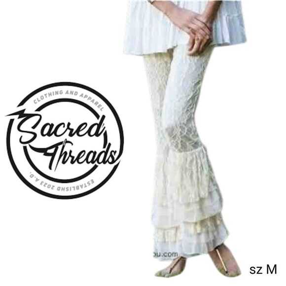 Lacey Victorian Lace Palazzo Pants Leggings In Buttercream - Picture 8 of 8